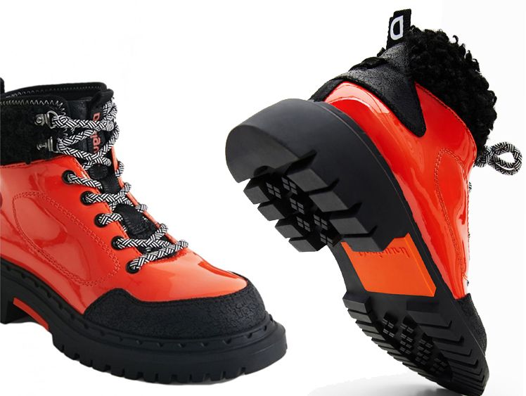 Ghete de trekking dama Desigual, din piele lacuita